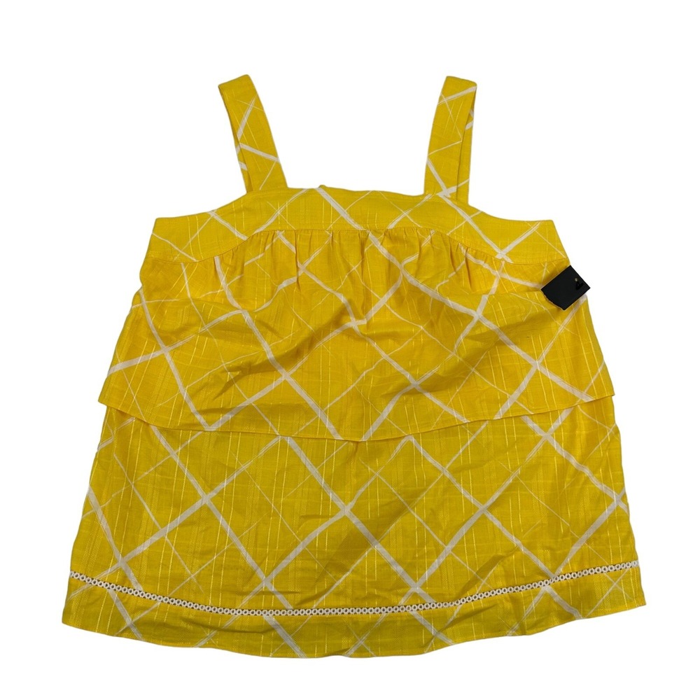 NWT Crown & Ivy Yellow Plaid Sleeveless Blouse Tank Sz S Thick Strap Tie Sz S
